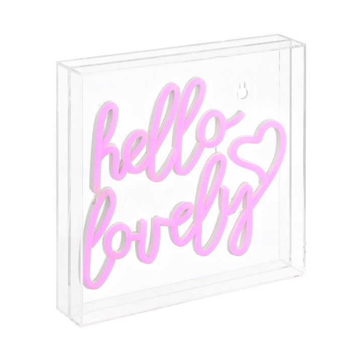 Hello Lovely 10" Square Contemporary Glam Acrylic Box USB Operated LED Neon Light