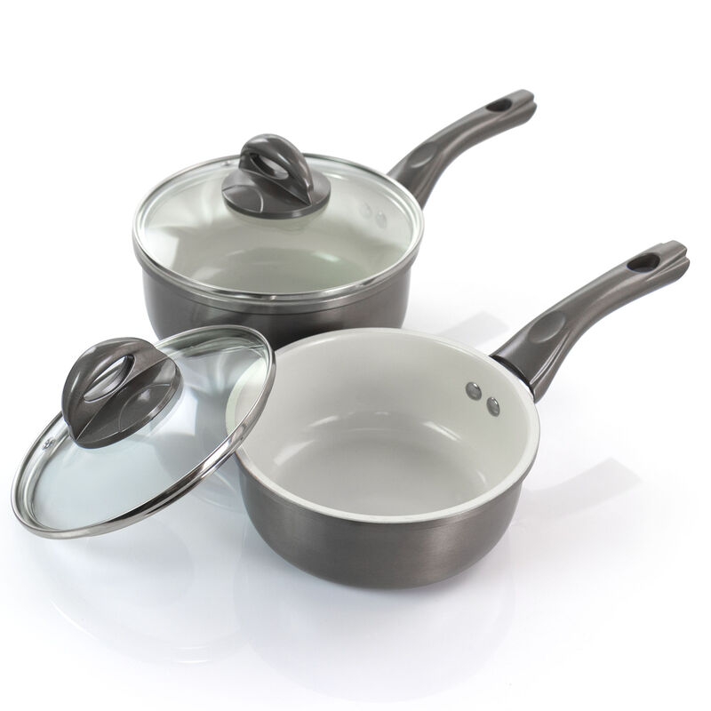 Gibson Home Hestonville 7 Piece Aluminum Nonstick Cookware Set in Grey with Bakelite Handles