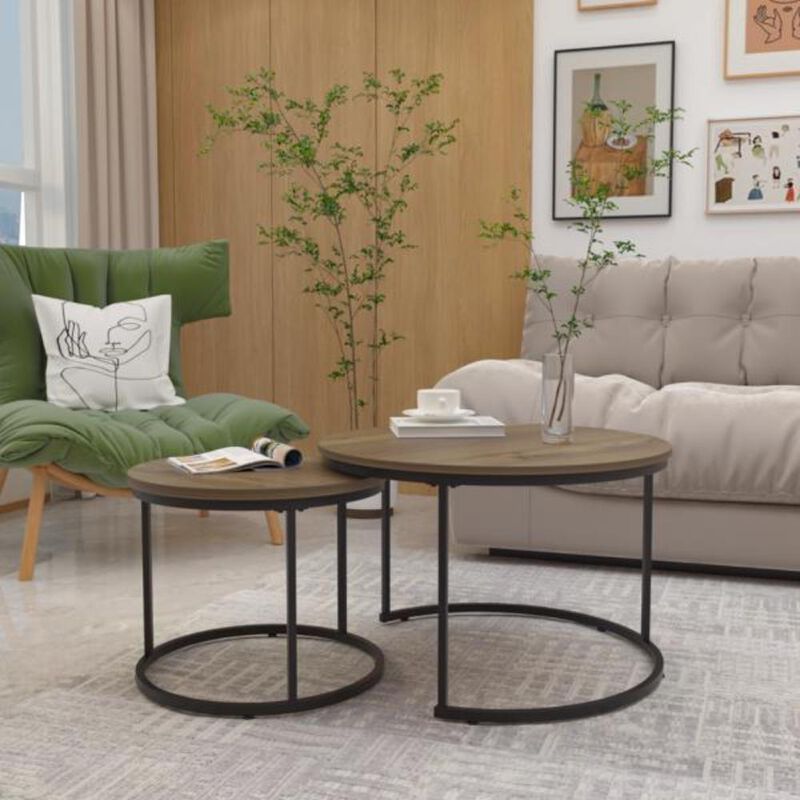 Nesting Coffee Table Set of 2 Modern Space-Saving Accent for Living Room or Lounge