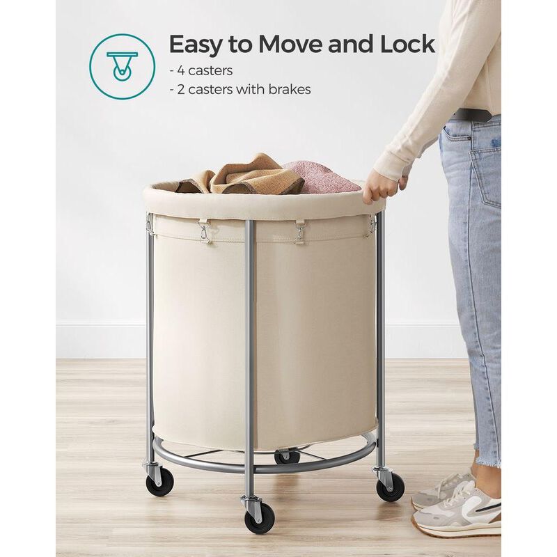 Laundry Basket with Wheels and Removable Bag, Steel Frame, 4 Casters and 2 Brakes