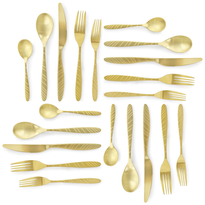 Megachef La Vague 20 Piece Flatware Utensil Set, Stainless Steel Silverware Metal Service for 4 in Matte Gold