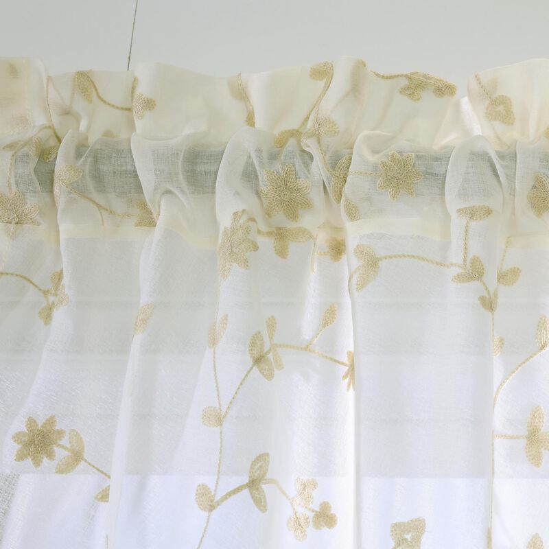 Commonwealth Habitat Grandeur Deep Scalloped Embroidery Pole Top Window Panel - 52x84" - Cream