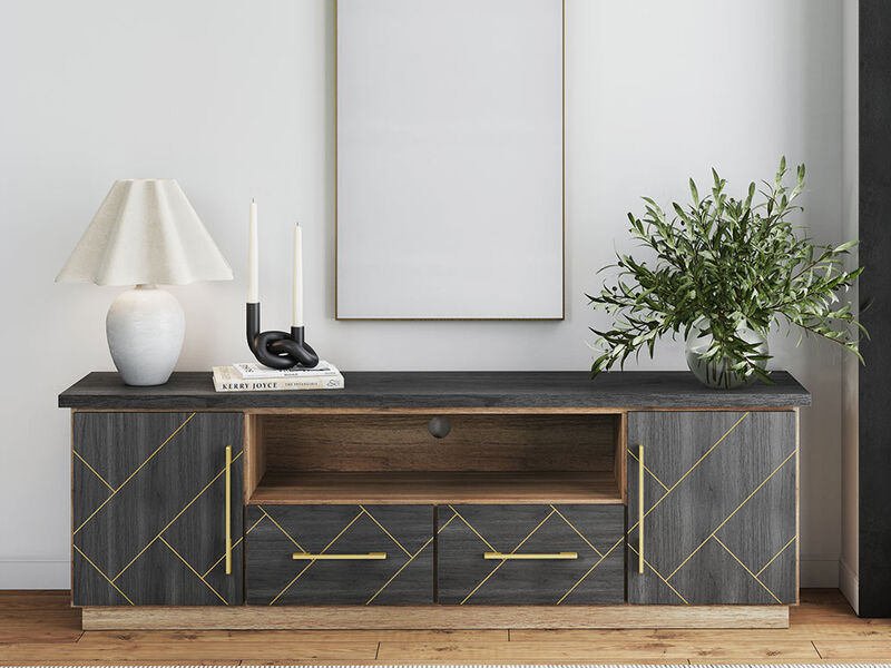 BELLEZE 70 Inch Modern TV Stands for Living room, Entertainment Center With Storage, Media Console Table with 2 Drawers and Open Shelves for Living Room, Bedroom (Espresso Black)