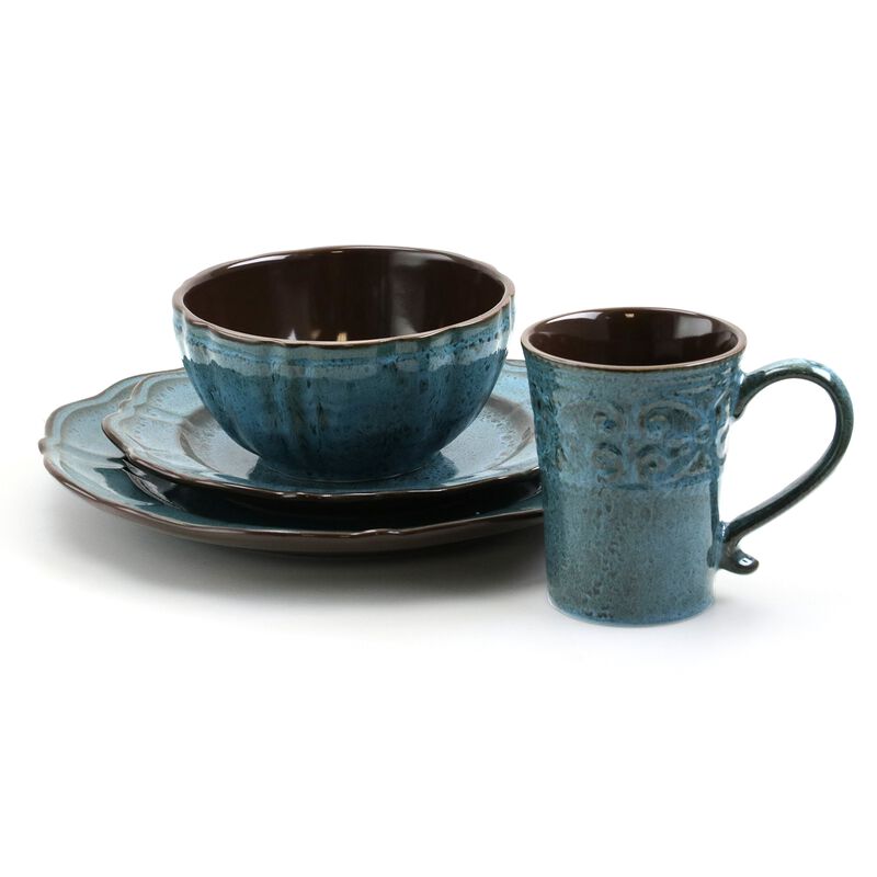 Elama Lavish Blue 16 Piece Dinnerware set with Complete Setting for 4