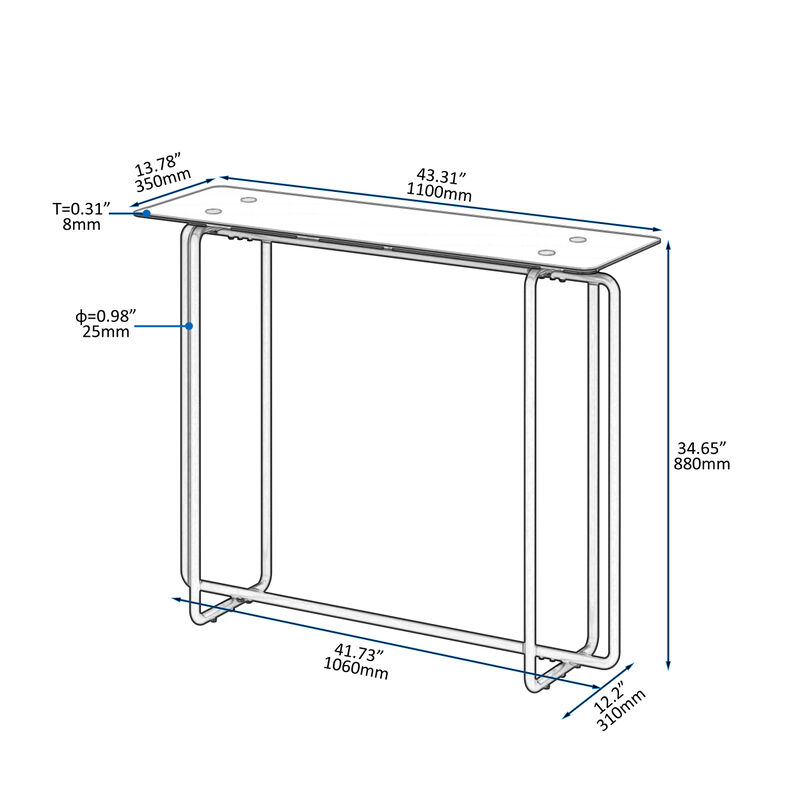 Black Console Table with Double Tempered Glass Top