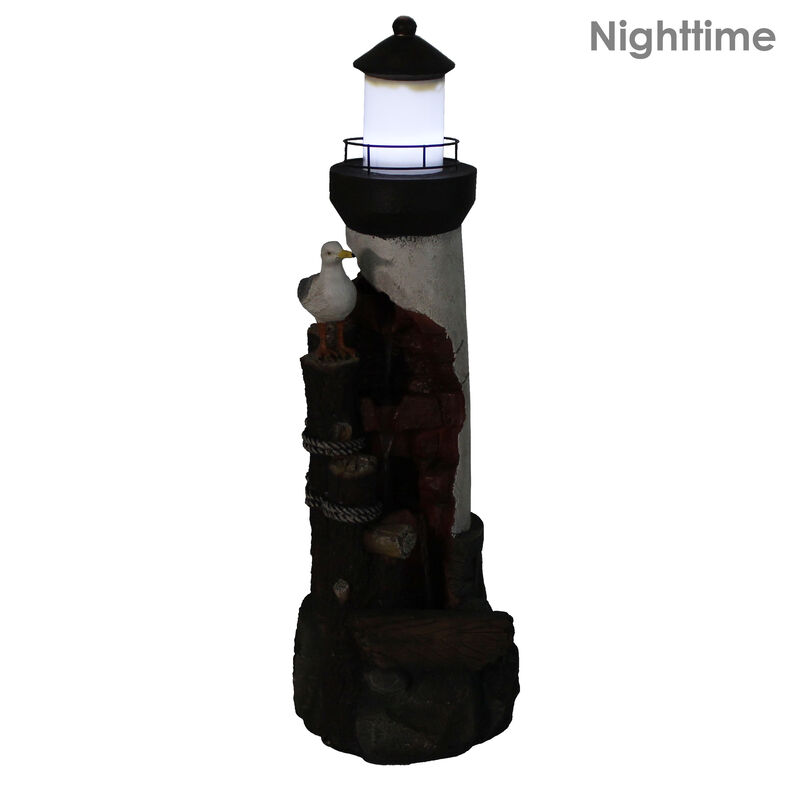 Sunnydaze Gull's Cove Lighthouse Water Fountain with LED Lights - 36 in