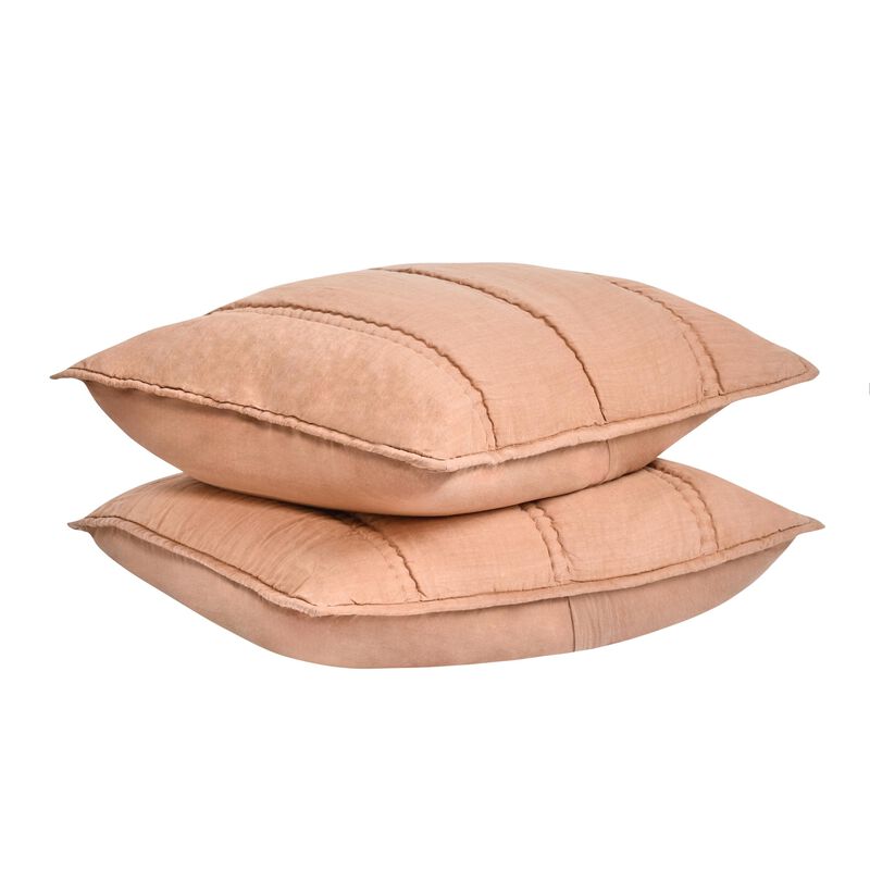 Rawi Square Euro Pillow Sham, 26 Inch Clay Channel Stitch Ramie Cotton - Benzara