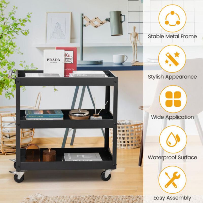 Hivvago 3-Tier Utility Cart Rolling Metal Cart with Handle and Universal Wheels