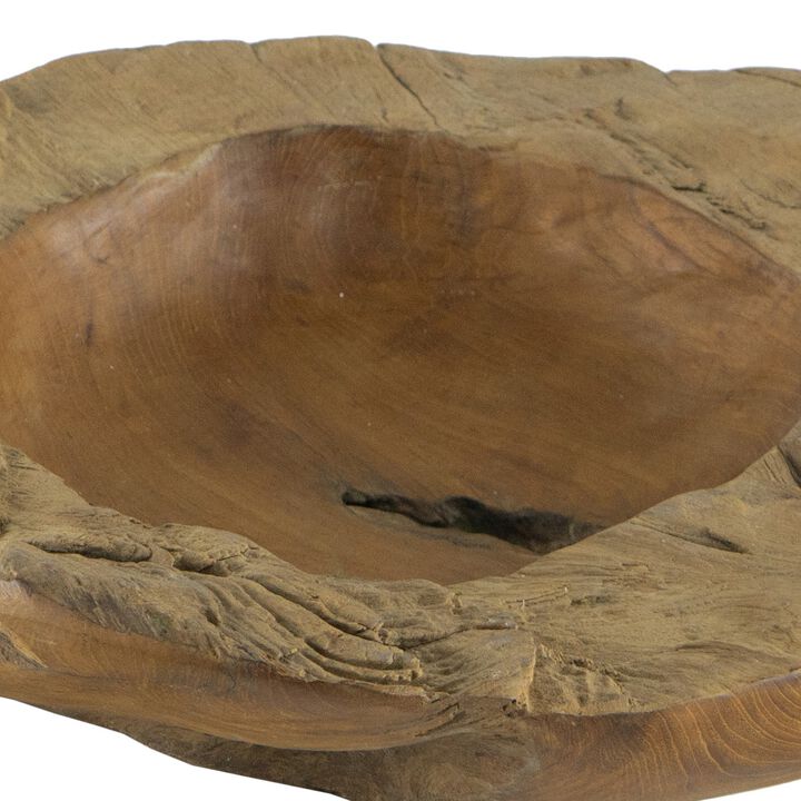 Set of 2 Decoratie Teak Wood Table Bowls, Brown, Natural Edge, Brown Finish - Benzara