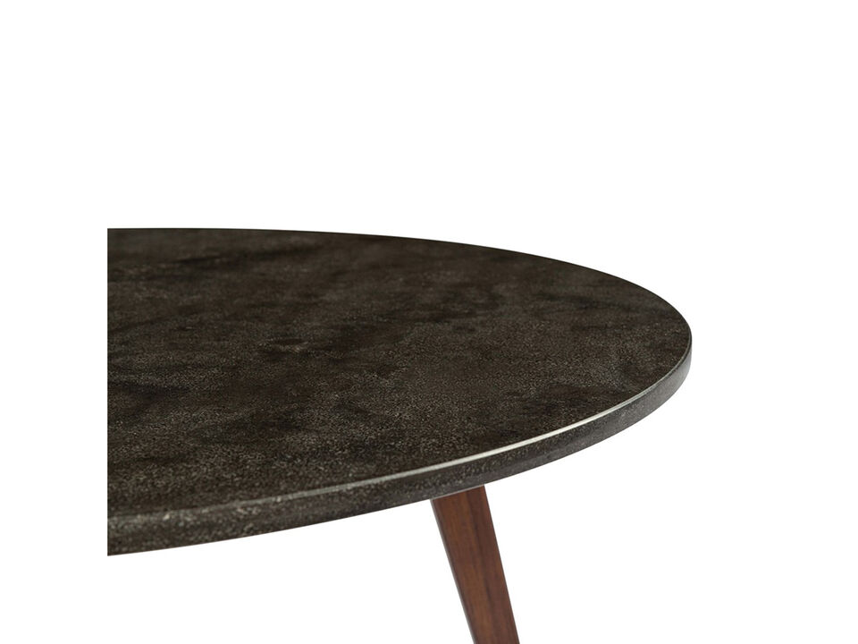 Stella 31" Round Italian Black Marble Coffee Table with Walnut Legs