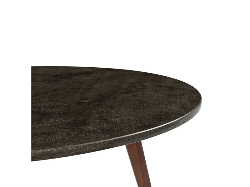 Stella 31" Round Italian Black Marble Coffee Table with Walnut Legs