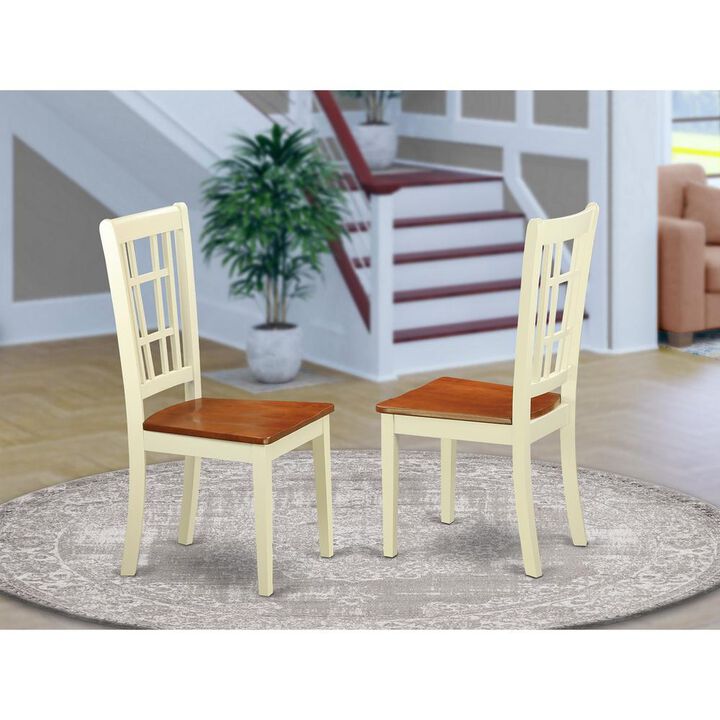 Nicoli Dining Chair with Wood Seat buttermilk & brown finish, Set of 2