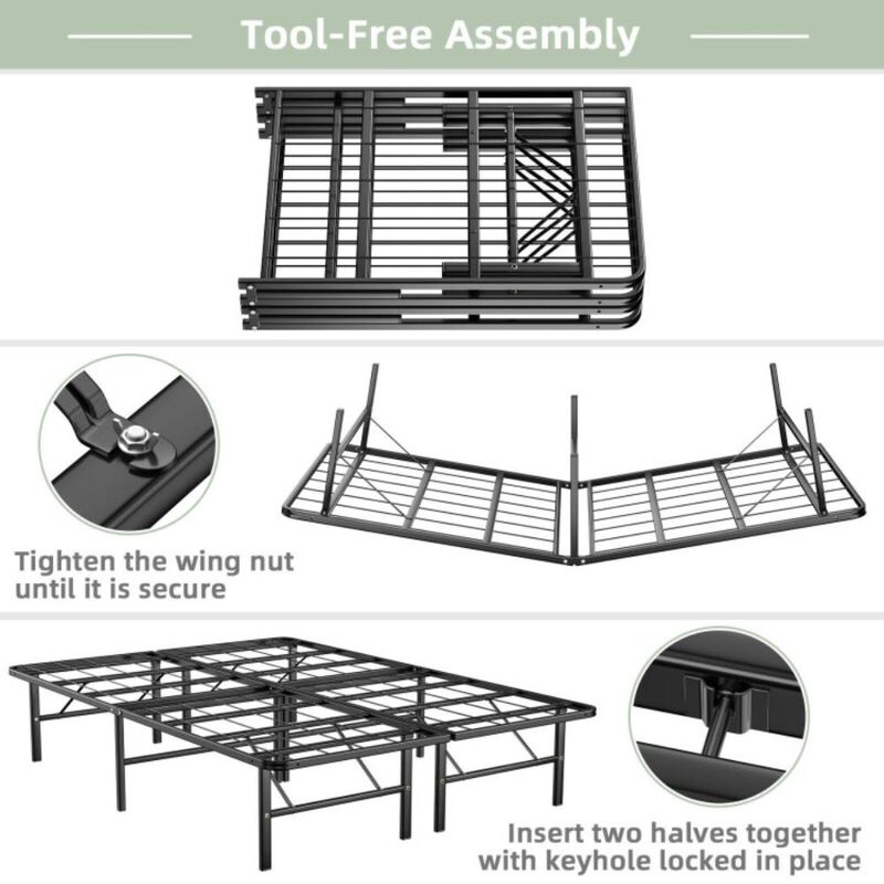Hivvago Foldable Metal Platform Bed with Tool-Free Assembly