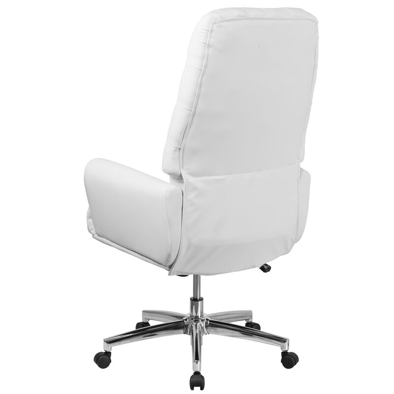 Rochelle High Back Traditional Tufted White LeatherSoft Executive Swivel Office Chair with Arms
