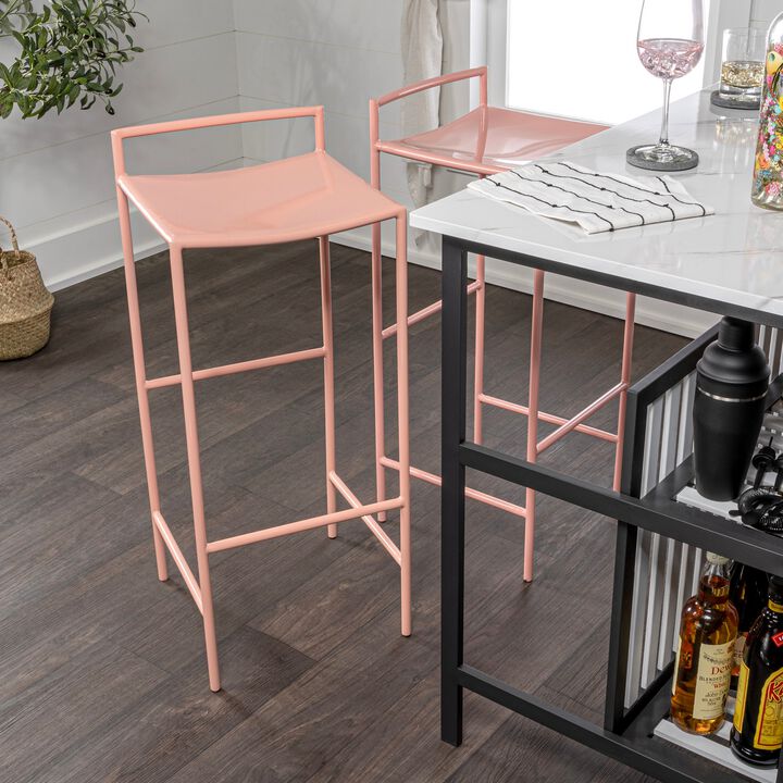 Svelte 30" Coastal Contemporary Iron Saddle-Seat Low-Back Bar Stool with Foot Rest