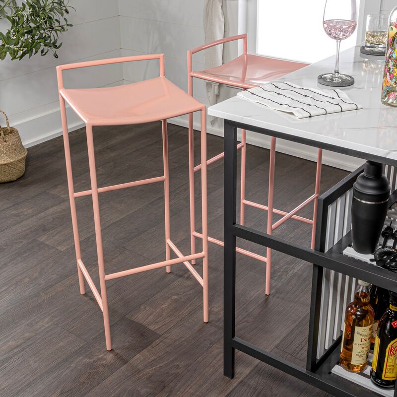 Svelte 30" Coastal Contemporary Iron Saddle-Seat Low-Back Bar Stool with Foot Rest