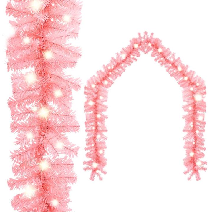 vidaXL Christmas Garland with LED Lights 787.4" Pink
