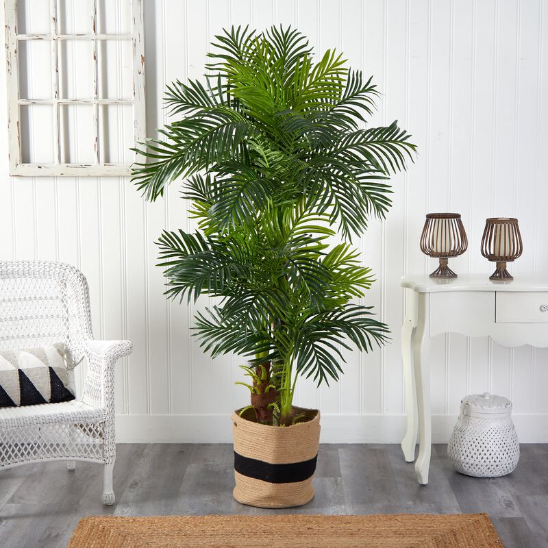 Hivvago 6 Feet Hawaii Artificial Palm Tree in Handmade Natural Cotton Planter