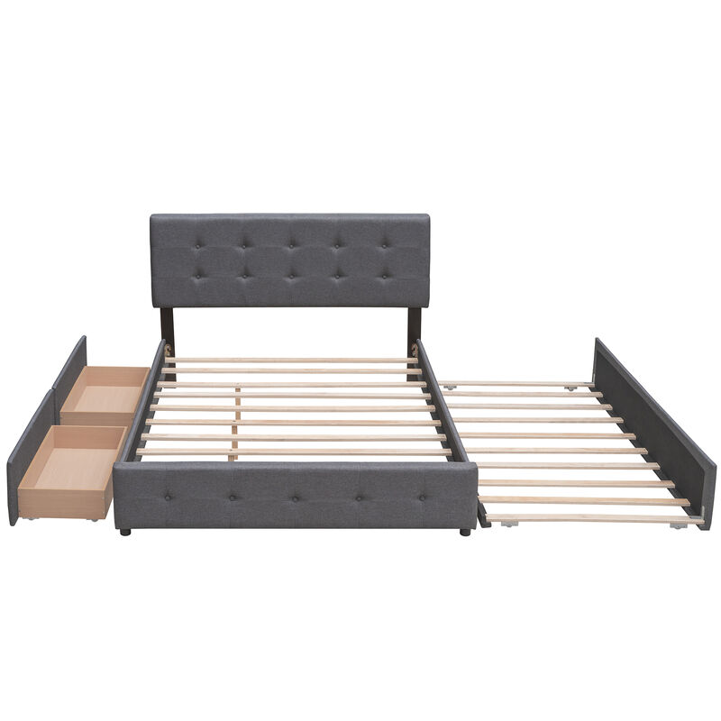 Merax Upholstered Platform Bed with 2 Drawers and 1 Twin XL Trundle