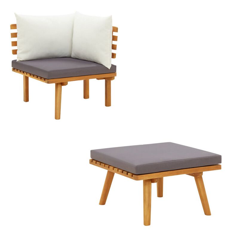 Roma 9pc Outdoor Modular Corner L Sofa w Coffee Table, Footrest, Wood - Benzara