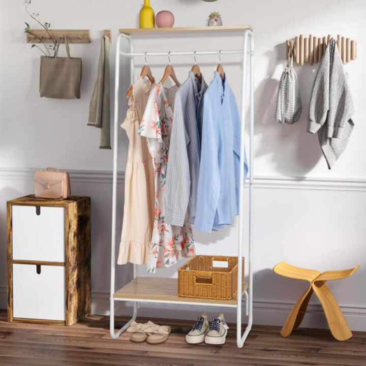 Freestanding Clothes Rack with Shelf, Adjustable Clothing Storage Organizer