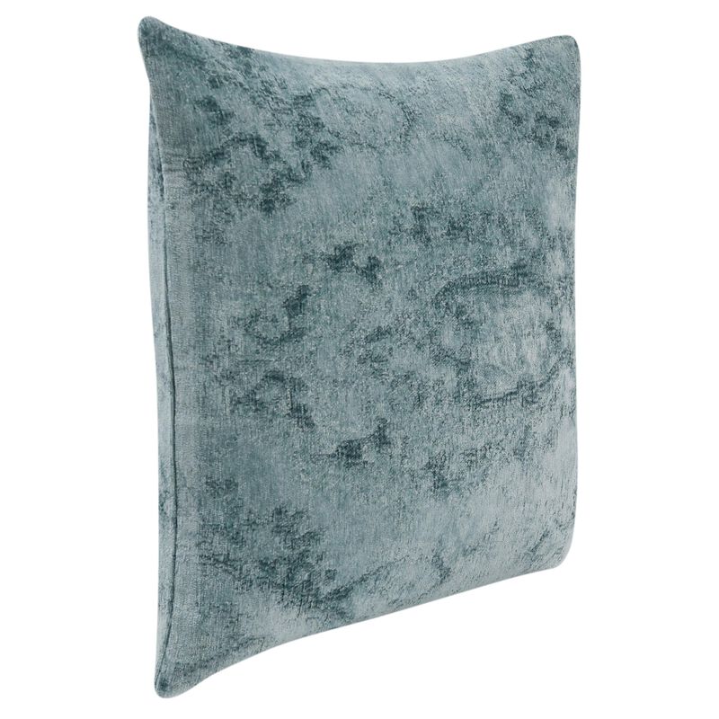 Piper Accent Throw Pillow, 22 Inch Square, Blue Chenille Woven Pattern - Benzara