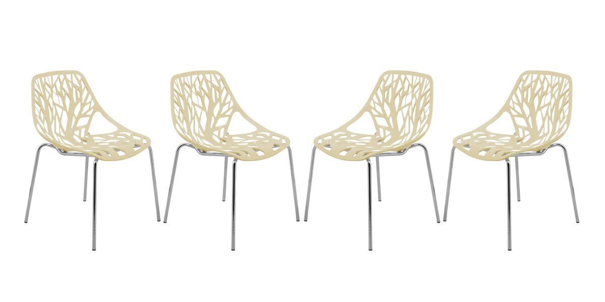 LeisureMod Asbury Dining Stackable Chair in Polypropylene Seat and Chrome Legs Set of 4