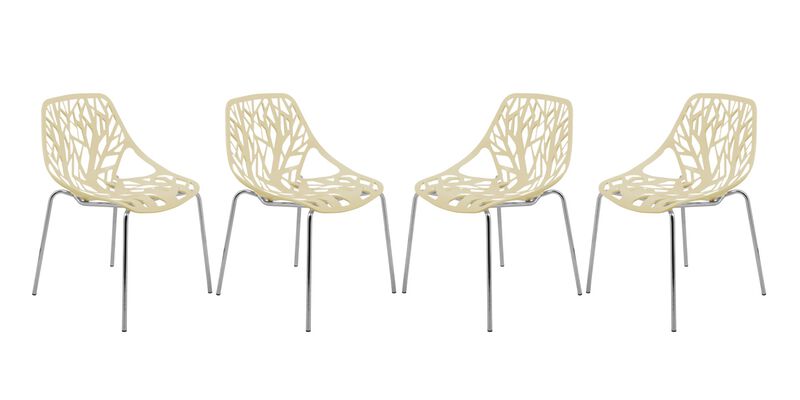 LeisureMod Asbury Dining Stackable Chair in Polypropylene Seat and Chrome Legs Set of 4