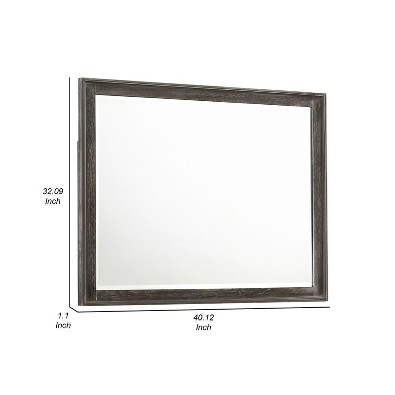 Zavi 32 x 40 Dresser Mirror, Rectangular, Glass, Nutmeg Brown Finish - Benzara