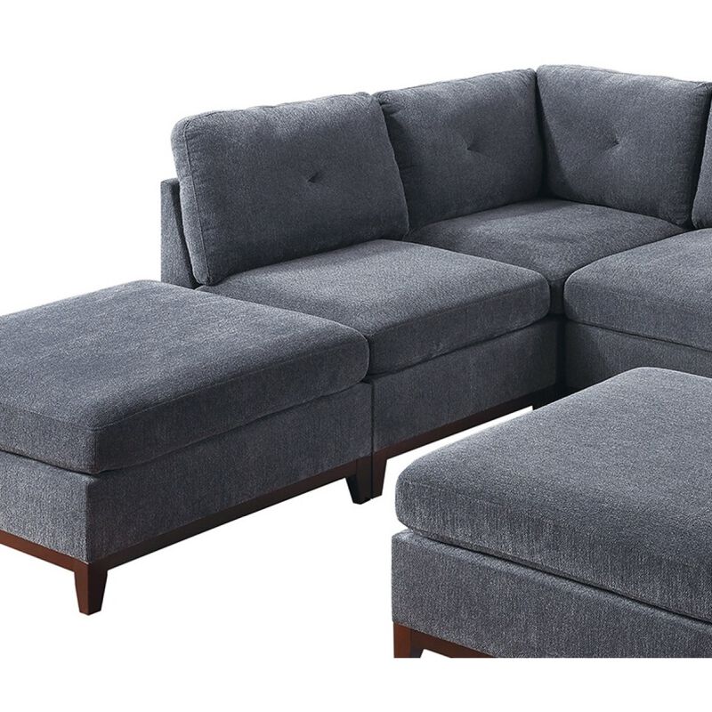 7 Piece Ash Grey Chenille Fabric Modular Sectional with Ottomans