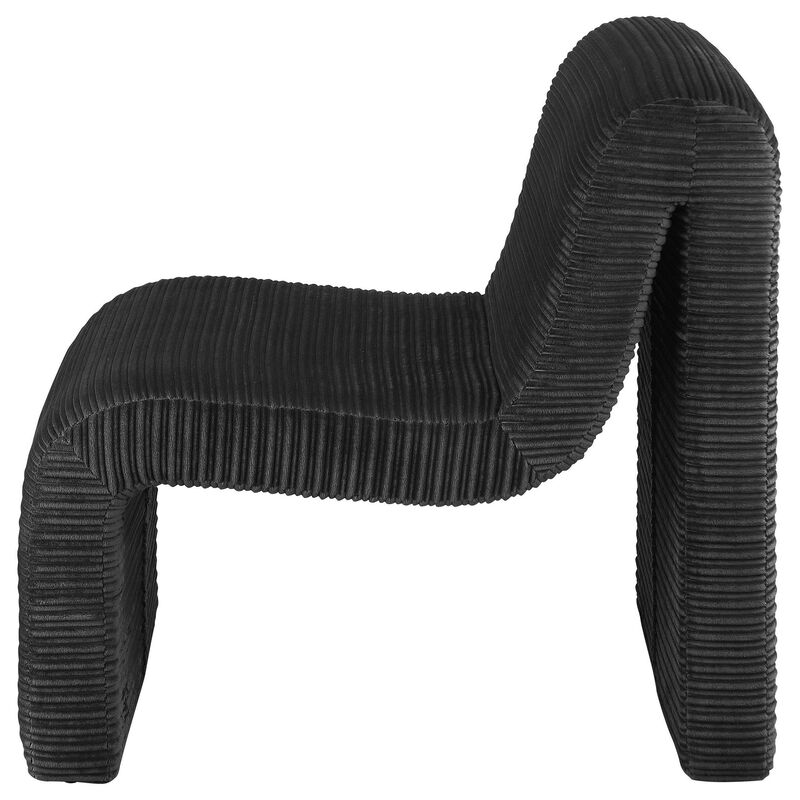 Adira Accent Chair, Modern Curved Armless Body, Ribbed Black Fabric - Benzara