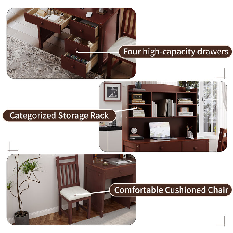 Merax Home Executive Desk and Upholstered Chair Set
