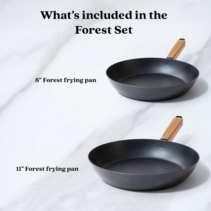 Alva Forest 2-Piece Professional Carbon Steel Cookware Set - Pre-Seasoned Non-Toxic Frying Pans - Chemical-Free, Traditional Cooking Surface - All Stovetop Compatible & Fast-Heating