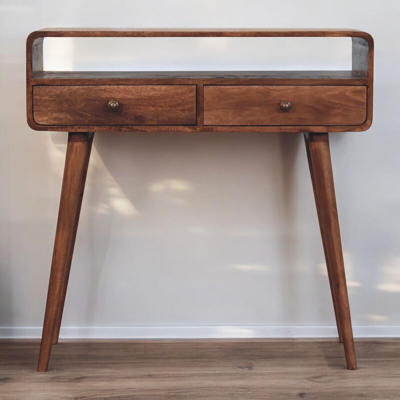 Artisan Furniture Solid Wood Curved Honey Caramel Console Table