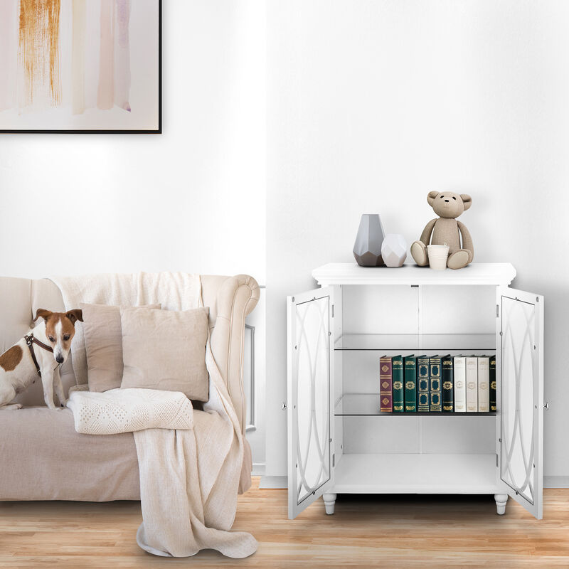 Teamson Home 32" H Florence Double Door Floor Cabinet with 2 Adjustable Tempered Glass Shelves