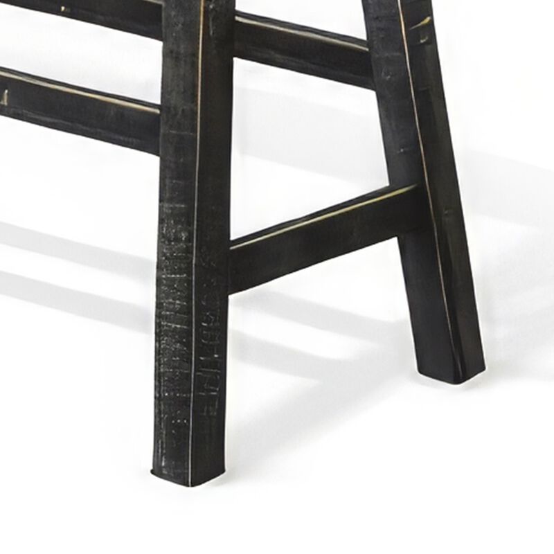 Rena Bar Height Bench, Angled Legs, 33 Inch Rustic Black Mahogany Wood - Benzara