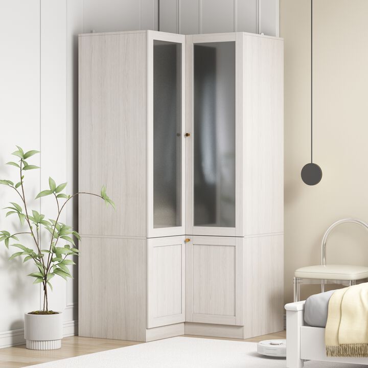 FUFU&GAGA Corner Wardrobe Closet with Hanging Rod and Shelves for Bedroom (35.4" D x 35.4" W x 70.9" H) Brown