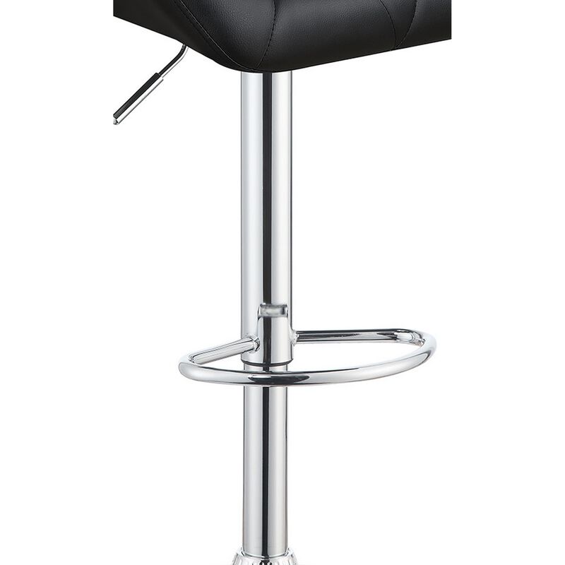 Adjustable Diamond Bar Stool with Chrome Base, Black ,Set of 2-Benzara