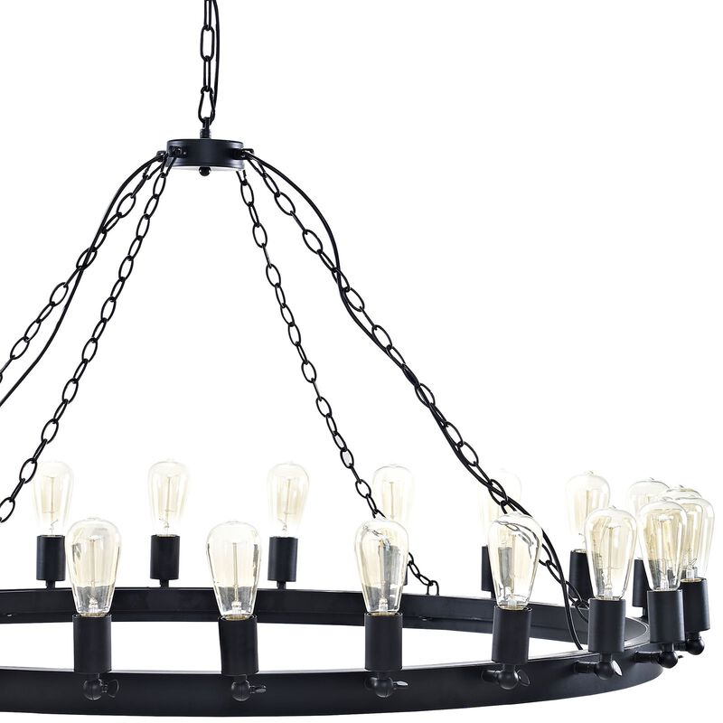 Modway Teleport 52" Modern Farmhouse Rope and Steel Metal Round Ceiling Light Pendant Chandelier In Brown