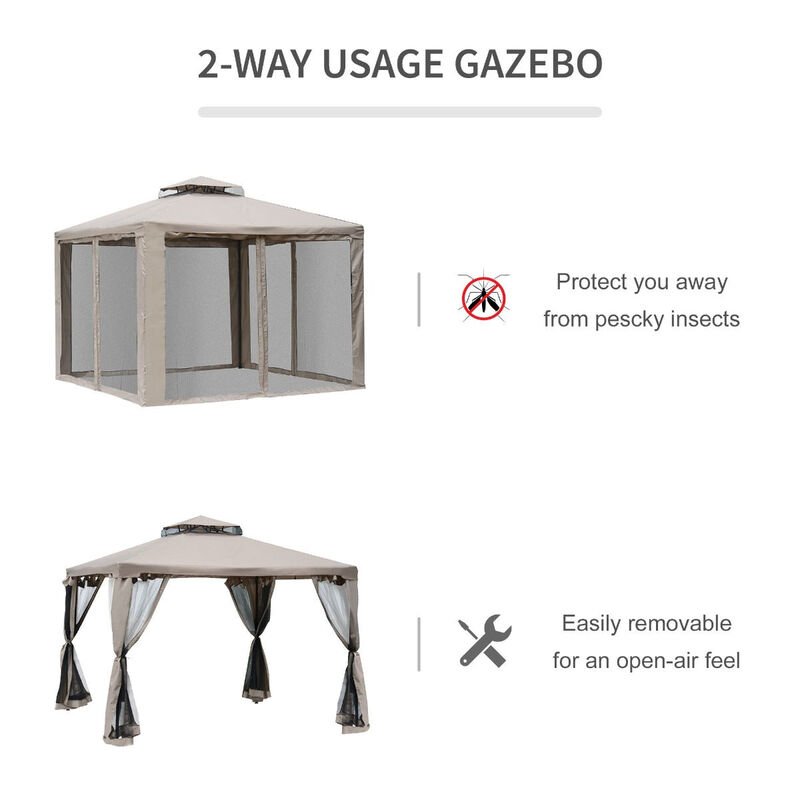 Taupe Garden Sanctuary: 10'x10' 2-Tier Vented Gazebo with Mosquito Netting