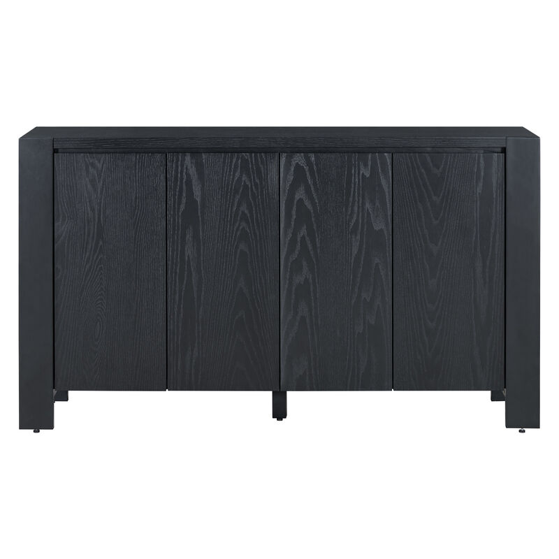 Clihome Buffet Cabinet with Storage, 4-Door Retro Wood Sideboard with Distressed Finish and Adjustable Shelves for Dining Room, Kitchen, and Living Room (Black)