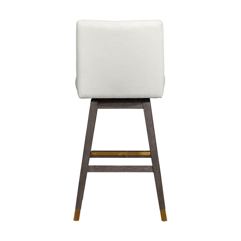Basila Swivel Stool in Grey Oak Wood Finish with Pearl Fabric