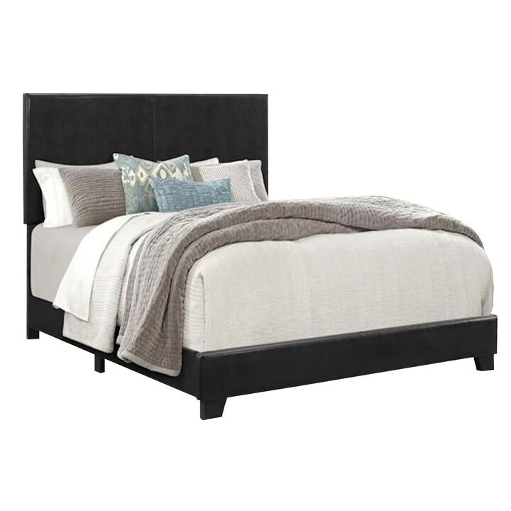 Shirin Queen Size Bed, Wood, Nailhead Trim, Upholstered Headboard, Black - Benzara