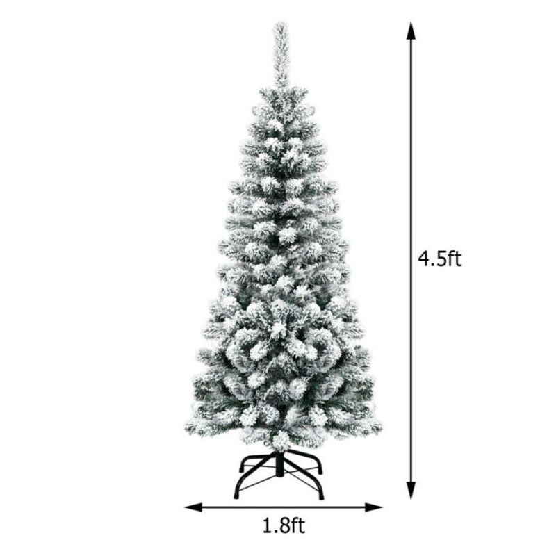 Hivvago 4.5 Feet Unlit Hinged Snow Flocked Artificial Pencil Christmas Tree with 242 Branch