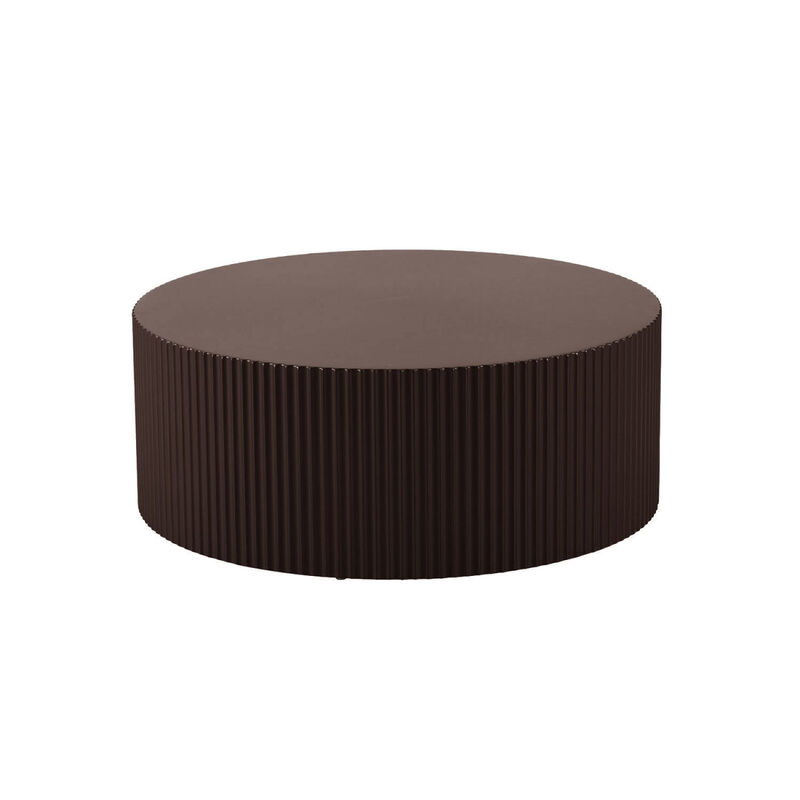Artisanal Round MDF Coffee Table With Handcrafted Relief And Stunning Painting Finish, Brown