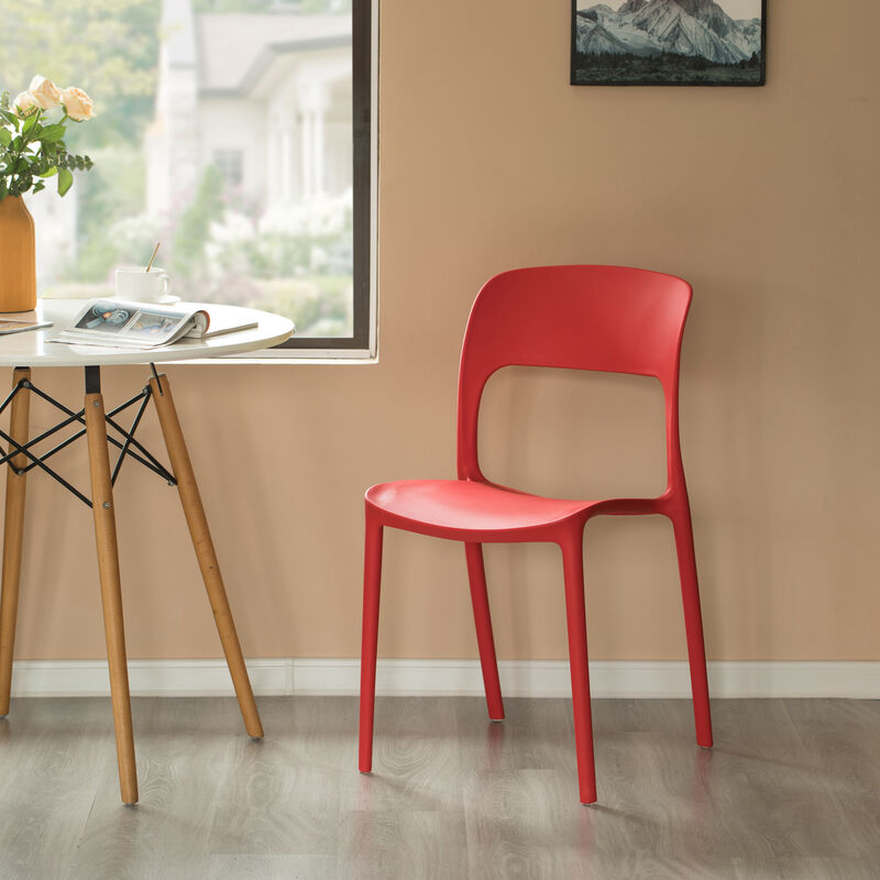 Modern Plastic Outdoor Dining Chair with Open Curved Back, Yellow Set of 2