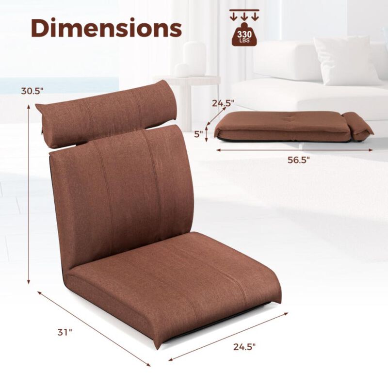 Hivvago Folding Floor Chair with 14-Poistion Adjustable Backrest and 5-Position Adjustable Headrest-Brown