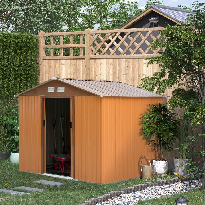 Brown Yard Organizer: 9'x6' Metal Storage Shed with Sliding Doors