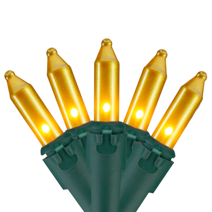 50 Count Opaque Gold Mini Christmas Light Set  24.5 ft Green Wire