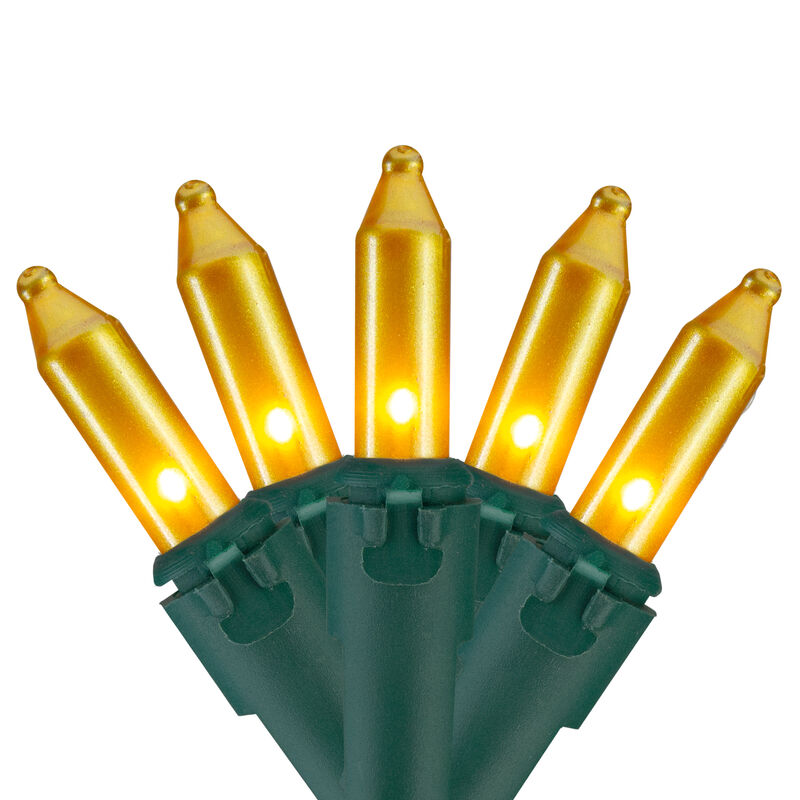 50 Count Opaque Gold Mini Christmas Light Set  24.5 ft Green Wire